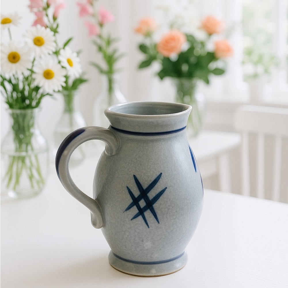 Staffel German Stoneware Pottery Pitcher West Germany Blue Salt Glazed